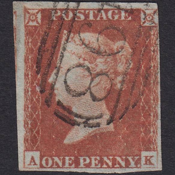 GB QV 1841 1d Red-brown SG8-B1(1) AK FU nr 4 Margins Manchester 498