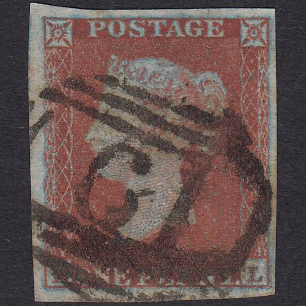 GB QV 1841 1d Plate 109 SG8A-B1(2) Framed Reverse NL FU 4M Bedford 61