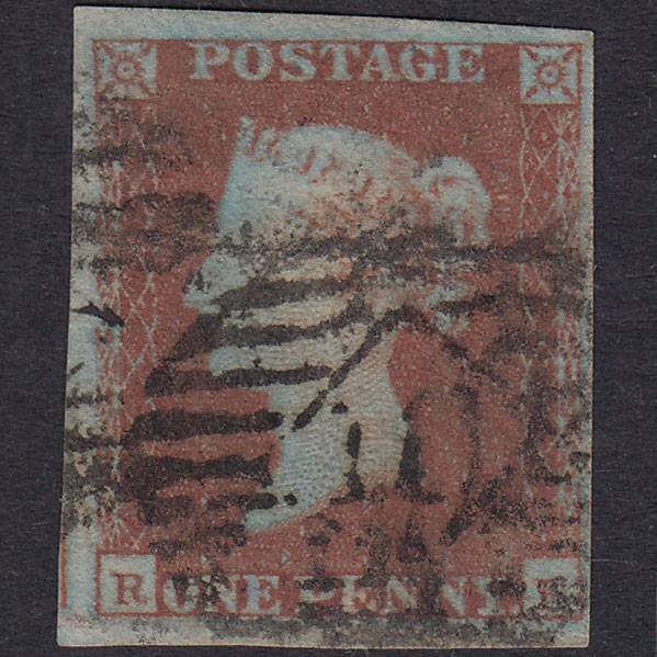 GB QV 1841 1d Very Blued SG8A-B1(2) R? GU 4 Margins London Is 10