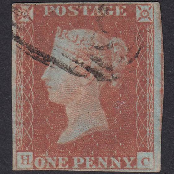 GB QV 1841 1d Red-Brown Plate 76 SG8-B1(1) HC GU 4 Margins Light Cancel