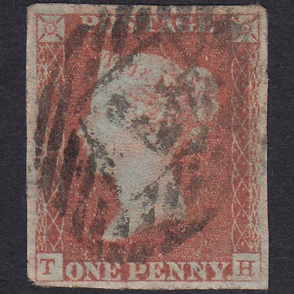 GB QV 1841 1d Red-Brown Plate 95 SG8-B1(1) TH GU 4 Margins London IS 7