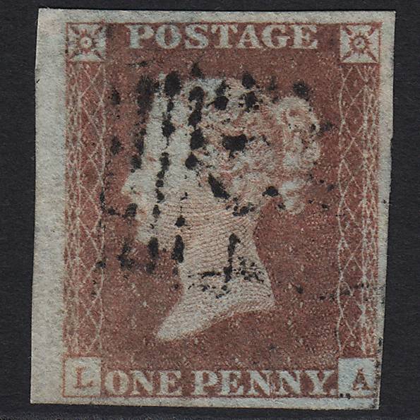 GB QV 1841 1d Red-brown Pl 73 SG8-B1(1) LA GU 4 Margins Marginal Stamp