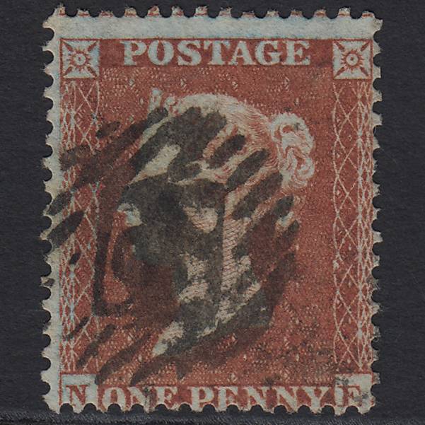 GBqv 1855 1d Red-brown Plate R6 SG22-C2(1) NE GU London IS Cancel Misperf