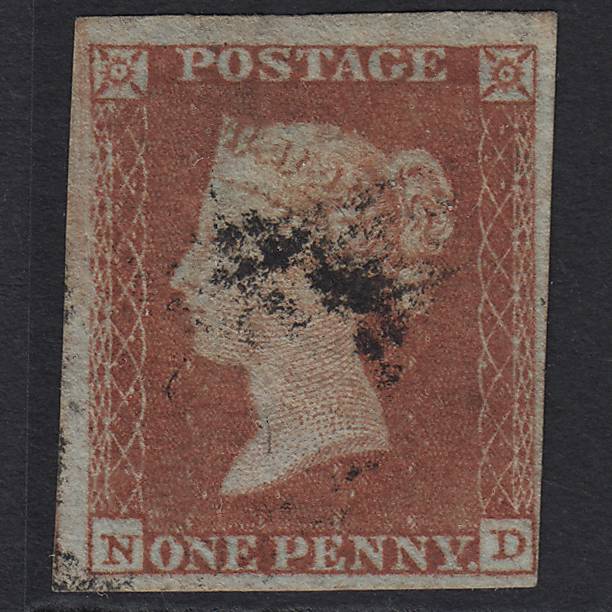 GB QV 1841 1d Red-brown (Plate 123) SG8-B2(1) ND FU 4 Margins