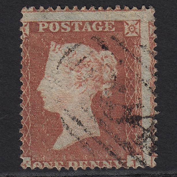 GB QV 1854 1d Red-brown SG17-C1(1) KJ GU Light Cancel Misperf