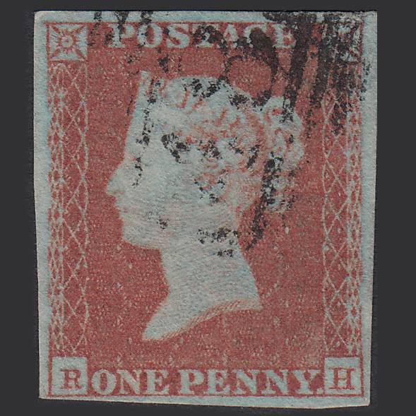 GB QV 1841 1d Red-brown Pl 118 SG8-B1(1) RH FU 4 Margins Light Cancel