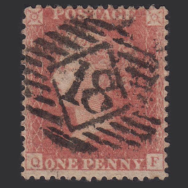 GB QV 1857 1d Pale Rose (Plate 48) SG39-C10(3) QF GU London IS 18