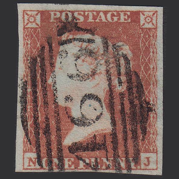 GB QV 1841 1d Red-brown Pl 94 SG8-B1(1) NJ FU 4 Margins Liverpool 466