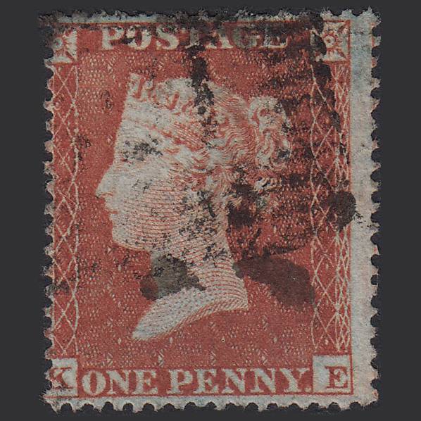 GB QV 1854 1d Red-brown (Plate 192) SG17-C1(1) KE GU Scotland Misperf