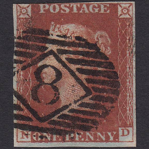 GB QV 1841 1d Red-brown Pl 52 SG8-B1(1) ND GU nr 4 Margins London IS 8