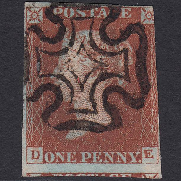 GB QV 1841 1d Red-brown Pl 30 SG8-B1(1) DE FU 3 Margins Maltese Cross