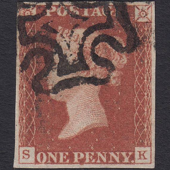 GB QV 1841 1d Red-brown Penny Black (Plate 8) SG7-A2 SK FU 4 Margins MX