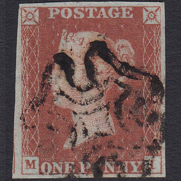 GB QV 1841 1d Red-brown Pl 80 SG8-B1(1) MI FU 4 Margins Maltese Cross