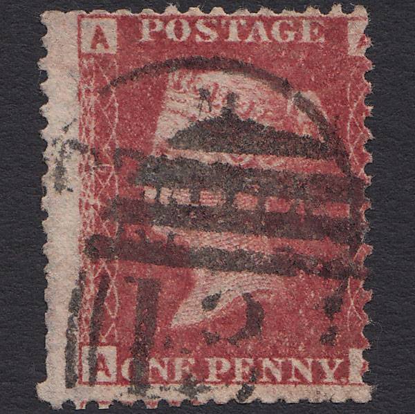 GB QV 1864 1d Lake-red (Plate 74) SG44-G1(2) AA GU Bristol 134 Misperf
