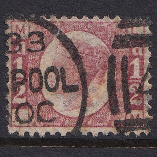 GB QV 1870 1/2d Rose-red (Plate 6) SG48-G4 LM FU Liverpool 466