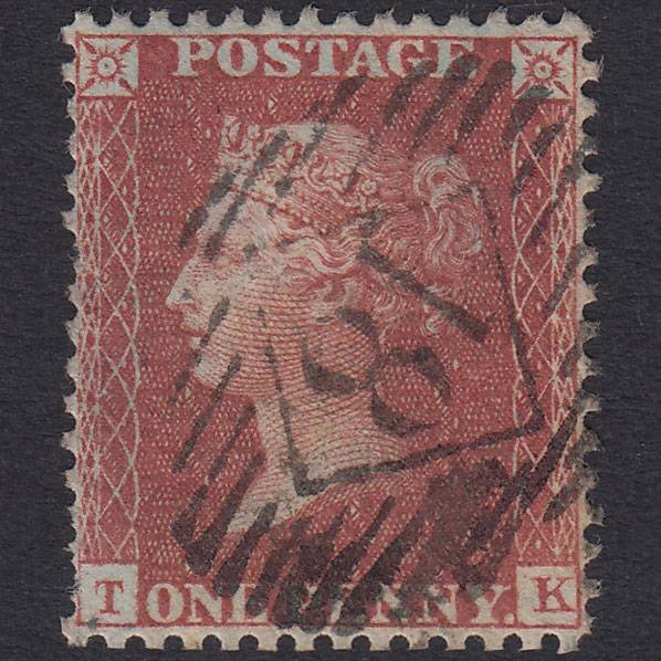 GB QV 1856 1d Red-Brown Plate 38 SG29-C8(1) TK GU London IS 18