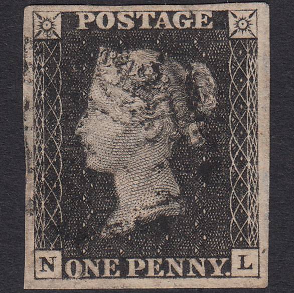 GB QV 1840 1d Black Plate 8 SG2-A1(2) NL VFU 4 Big Margins Light Black MX