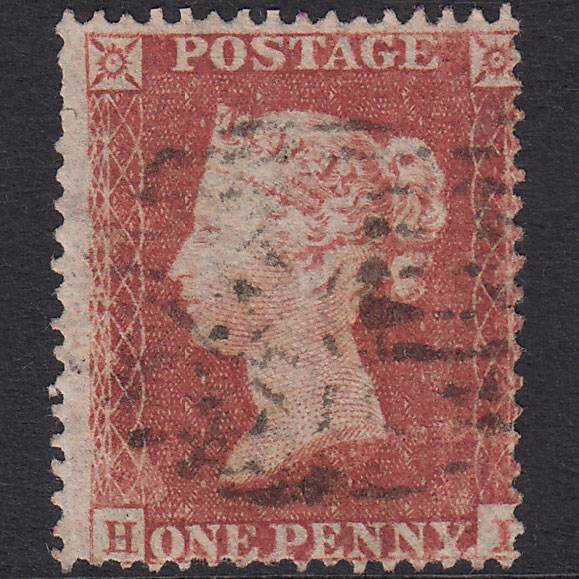 GB QV 1854 1d Red-Brown Plate 202 SG17-C1(1) HL GU London IS Cancel