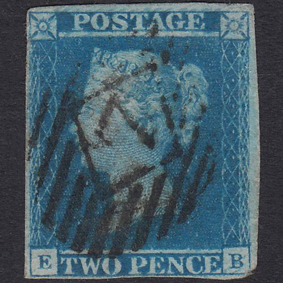 GB QV 1841 2d Blue Plate 3 SG14-E1(2) EB GU Nr 4 Margins London IS 7