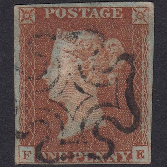 GB QV 1841 1d Red-Brown Plate 21 SG8-B1(1) FE FU 4 Margins Maltese Cross