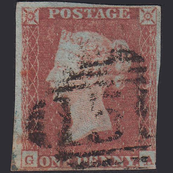 GB QV 1841 1d Red-Brown Plate 84 SG8-B1(1) GA GU Nr 4 Margins Ireland