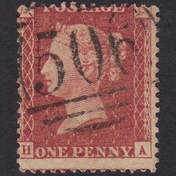 GB QV 1857 1d Rose-Red Plate 62 SG40-C10(1) HA FU Margate 506 Misperf
