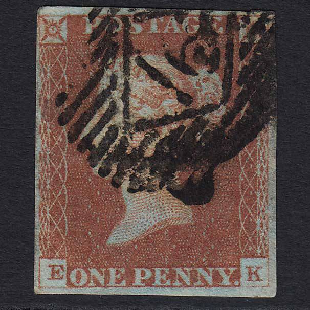 GB QV 1841 1d Red-brown Pl 64 (SG8) 'EK' GU London IS Cancel 4 Margins