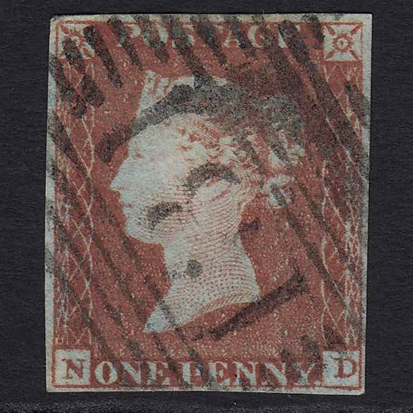 GB QV 1841 1d Red-brown Pl 76 (SG8) 'ND' FU Edinburgh (131) 4 Margins