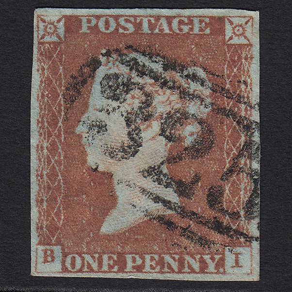 GB QV 1841 1d Red-brown Pl 69 SG8-B1(1) BI FU GUildford 325 4 Margins