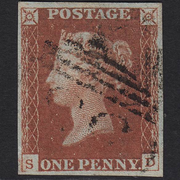 GB QV 1841 1d Deep Red-brown (Plate 65) SG10-B1(4) SD VFU 4 Margins
