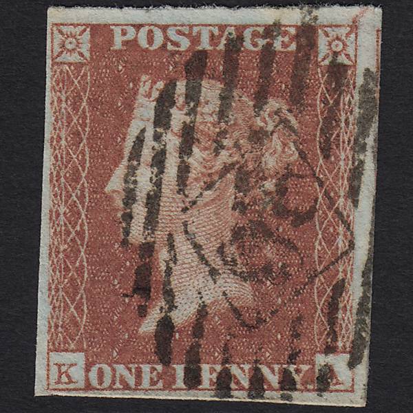 GB QV 1841 1d Red-brown Pl 100 SG8-B1(1) KA FU London IS Cancel 4 Margins