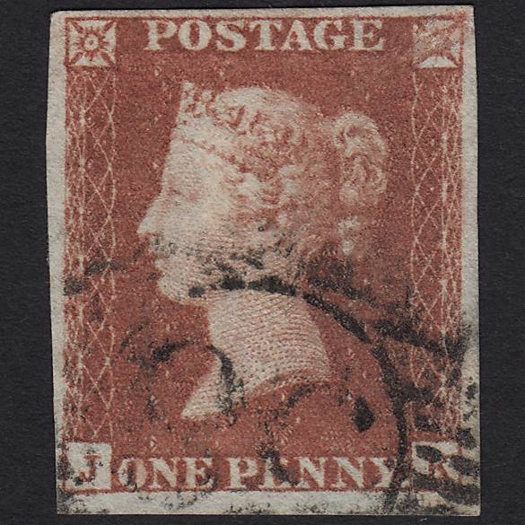 GB QV 1841 1d Red-brown SG8-B1(1) JK FU in London D&S Cancel 4 Margins