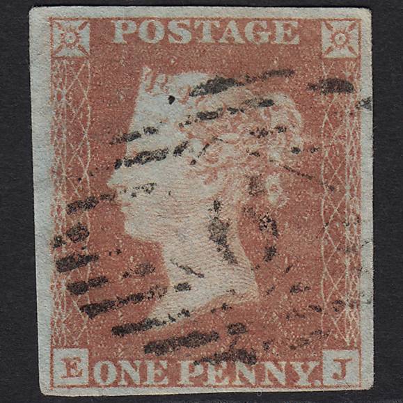 GB QV 1841 1d Red-brown Pl 96 SG8-B1(1) EJ FU London IS Cancel 4 Margins
