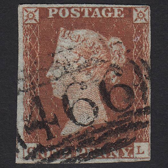 GB QV 1841 1d Red-brown Pl 45 SG8-B1(1) CL GU 4M Imperf Liverpool 466