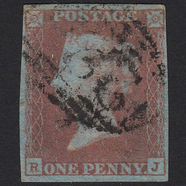 GB QV 1841 1d Very Blued (Plate 89) SG8a-B1(2) RJ GU 4M Imperf