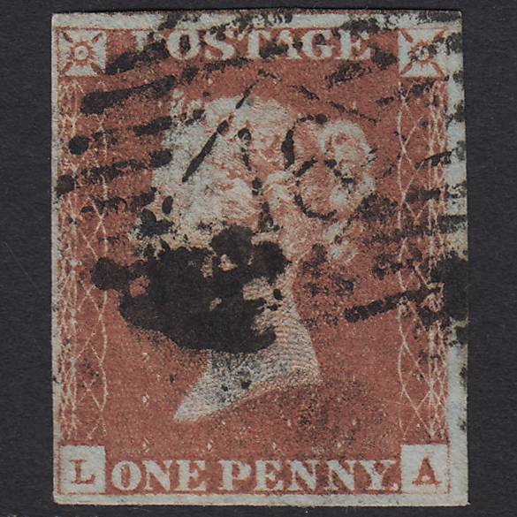 GB QV 1841 1d Red-brown (Plate 86) SG8-B1(1) LA GU 4 Margins London IS 16