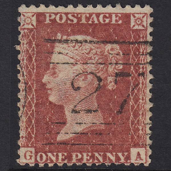 GB QV 1857 1d Rose-red (Plate 27) SG40-C10(1) GA FU Scotland