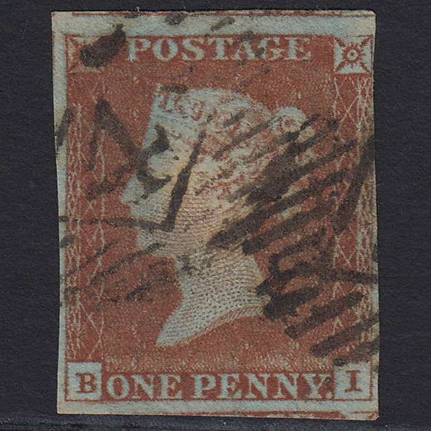 GB QV 1841 1d Red-brown (Plate 52) SG8-B1(1) BI FU 4 Margins London IS 4