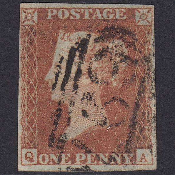 GB QV 1841 1d Red-brown (Plate 98) SG8-B1(1) QA FU 4 Margins Sevenoaks 697