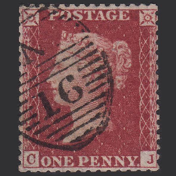 GB QV 1857 1d Deep Rose-red (Plate 43) SG41-C10(4) CJ GU London D&S N16