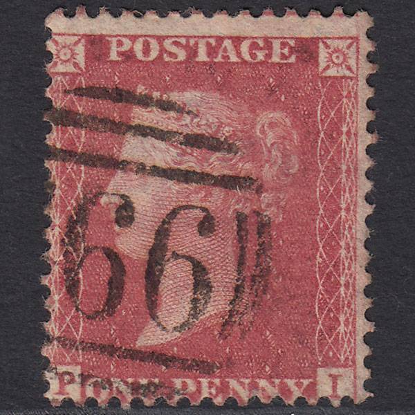 GB QV 1857 1d Rose-red (Plate 57) SG40-C10(1) PI FU Liverpool 466 Misperf