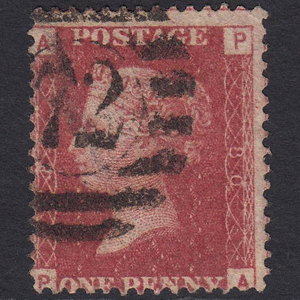 GB QV 1864 1d Lake-red (Plate 80) SG44-G1(2) PA FU London D&S 72 Misperf