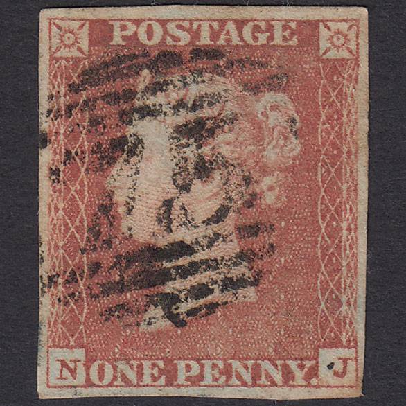 GB QV 1841 1d Red-brown Pl 92 SG8-B1(1) NJ GU 4 Margins Birmingham 75