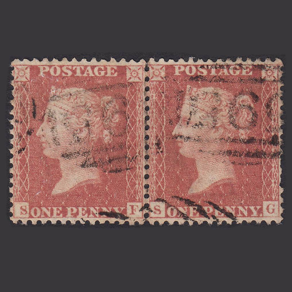 GB QV 1857 1d (Plate 34) SGC9(3) SF-SG FU Pair Oswestry 595 Very Well Centred