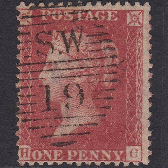 GB QV 1857 1d Rose-red Pl 47 SG40-C10(1) HC FU London D&S SW19 Misperf