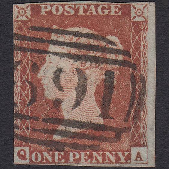 GB QV 1841 1d Pale Red-brown (Plate 65) SG9-B1(3) QA GU Aldburgh 691