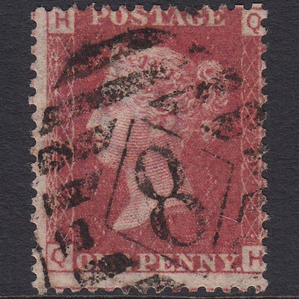 GB QV 1864 1d Lake-red (Plate 73) SG44-G1(2) QH FU London IS 8 Misperf