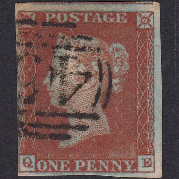 GB QV 1841 1d Red-brown Pl 39 SG8-B1(1) Framed Reverse QE GU 4 Margins