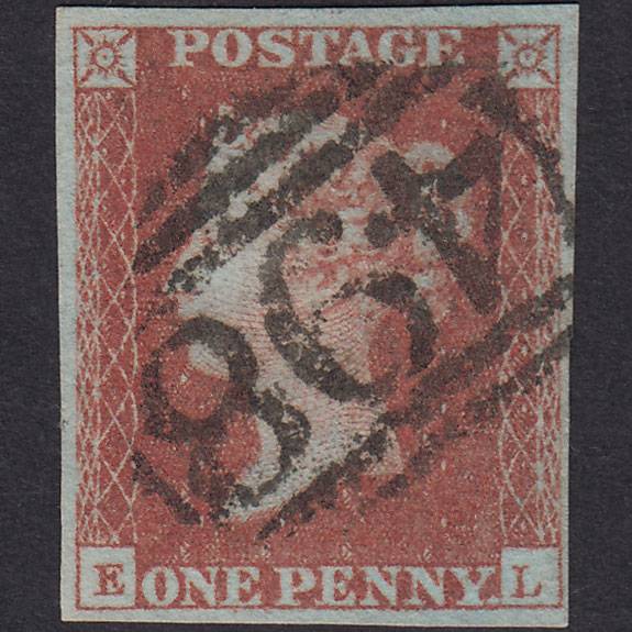 GB QV 1841 1d Red-brown Pl 91 SG8-B1(1) EL FU 4 Margins Manchester 498