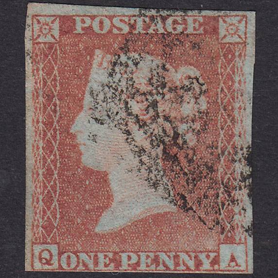 GB QV 1841 1d Pale Red-Brown Plate 94 SG9-B1(3) QA GU 4 Margins